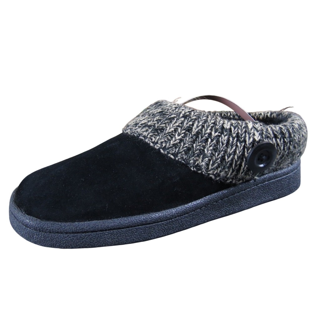 Clarks Women's Black‎ Suede Leather Knit Collar Clog Slippers Size 7 Comfortable